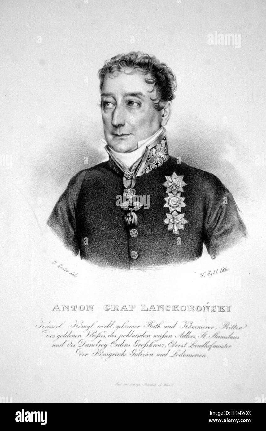 Questa litografia di Anton von Lanckoronski cattura il notevole aristocratico del XIX secolo, noto per il suo ruolo nella politica austriaca e il suo patrocinio delle arti L'opera mette in risalto la sua dignitosa statura e nobile lignaggio. Foto Stock