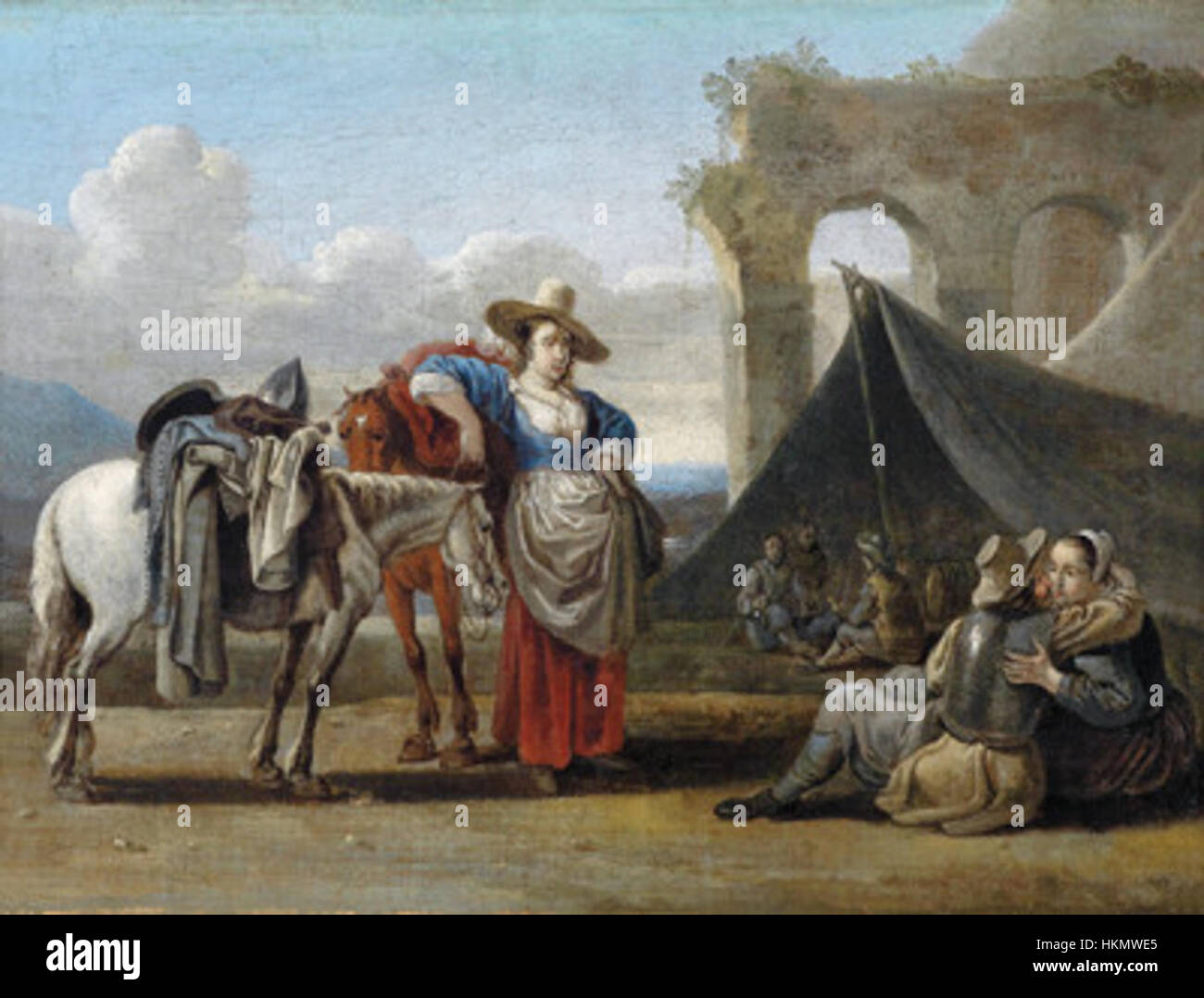 Questa opera d'arte, attribuita a Jan van den Hecke (i), mostra un dipinto storico ad olio, uno schizzo o una stampa. È considerato un capolavoro di arte raffinata, con elementi che riflettono il suo stile vintage e il suo significato storico. Il pezzo fa parte di una collezione museale, che enfatizza le arti e il design antichi. Foto Stock