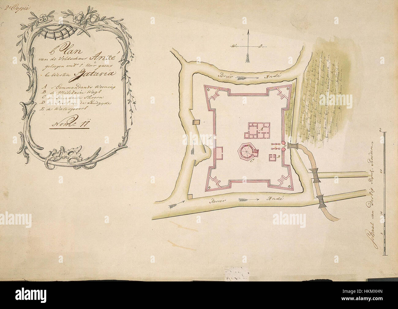 La "mappa AMH-4633-NA dell'incanto di Anke" è una mappa militare storica che raffigura una fortificazione durante una guerra. La mappa mostra le dettagliate posizioni militari e la disposizione strategica dell'incanto, offrendo informazioni sulle tattiche dei campi di battaglia. Foto Stock