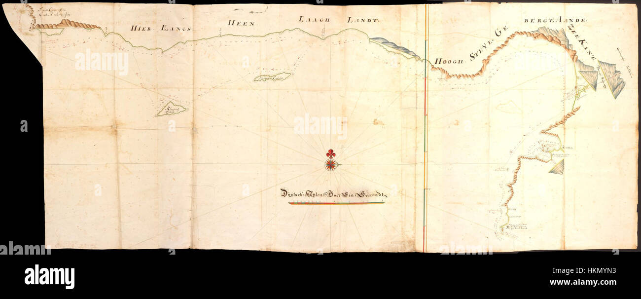 Questa mappa dell'inizio del XIX secolo illustra la costa meridionale di Giava, Indonesia, evidenziando le caratteristiche geografiche, le coste e gli insediamenti della regione durante quel periodo. Foto Stock