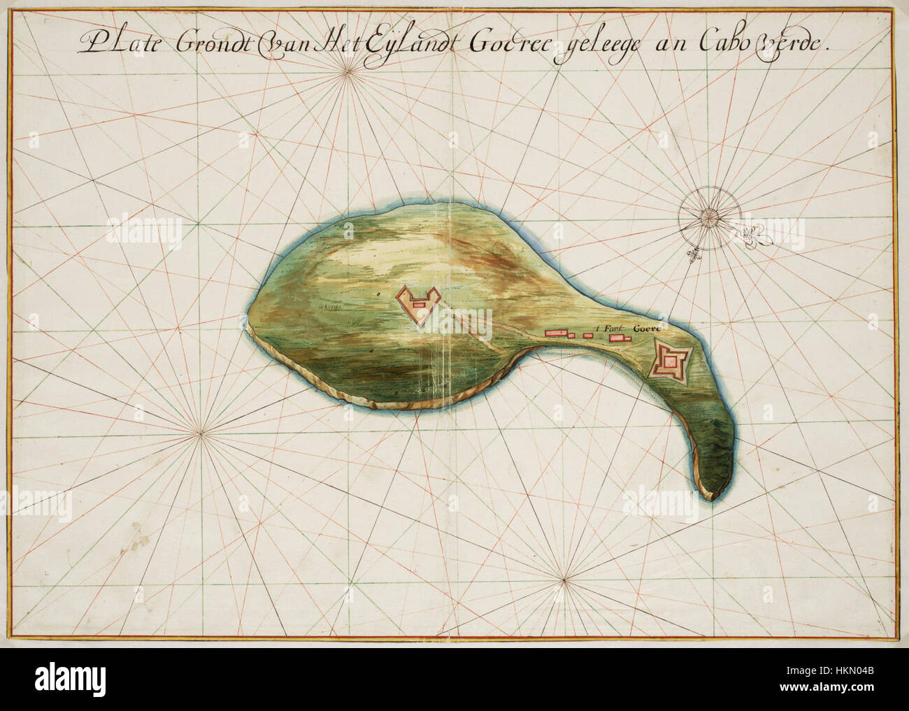 Questa mappa storica raffigura l'isola di Goeree, situata nei Paesi Bassi. Mostra la struttura geografica e i punti di riferimento dell'isola durante il periodo in cui è stata creata, offrendo approfondimenti sul suo paesaggio e sul contesto storico. Foto Stock