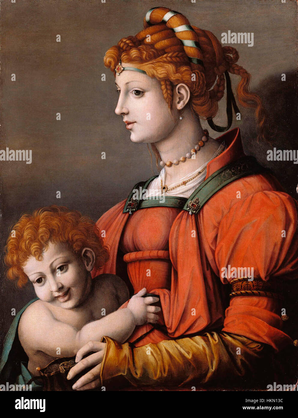 Bacchiacca - Ritratto di una donna e bambino - Allegoria della liberalità Foto Stock