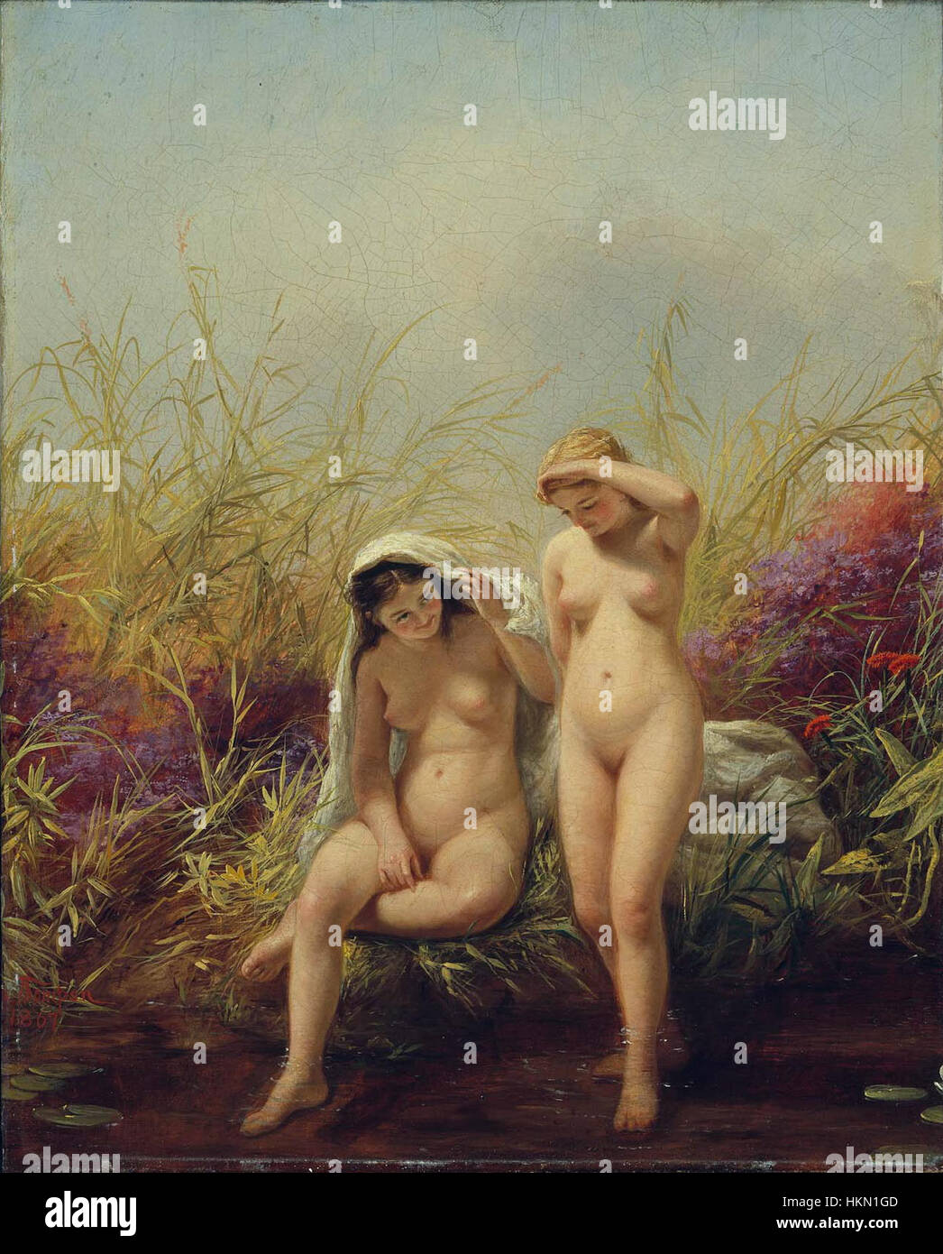 *American Beauties* di Jerome Thompson presenta una serie di dipinti che celebrano la bellezza e l'eleganza delle donne americane durante il XIX secolo. L'opera evidenzia le rappresentazioni idealizzate della moda, della grazia e dello status delle donne. Foto Stock