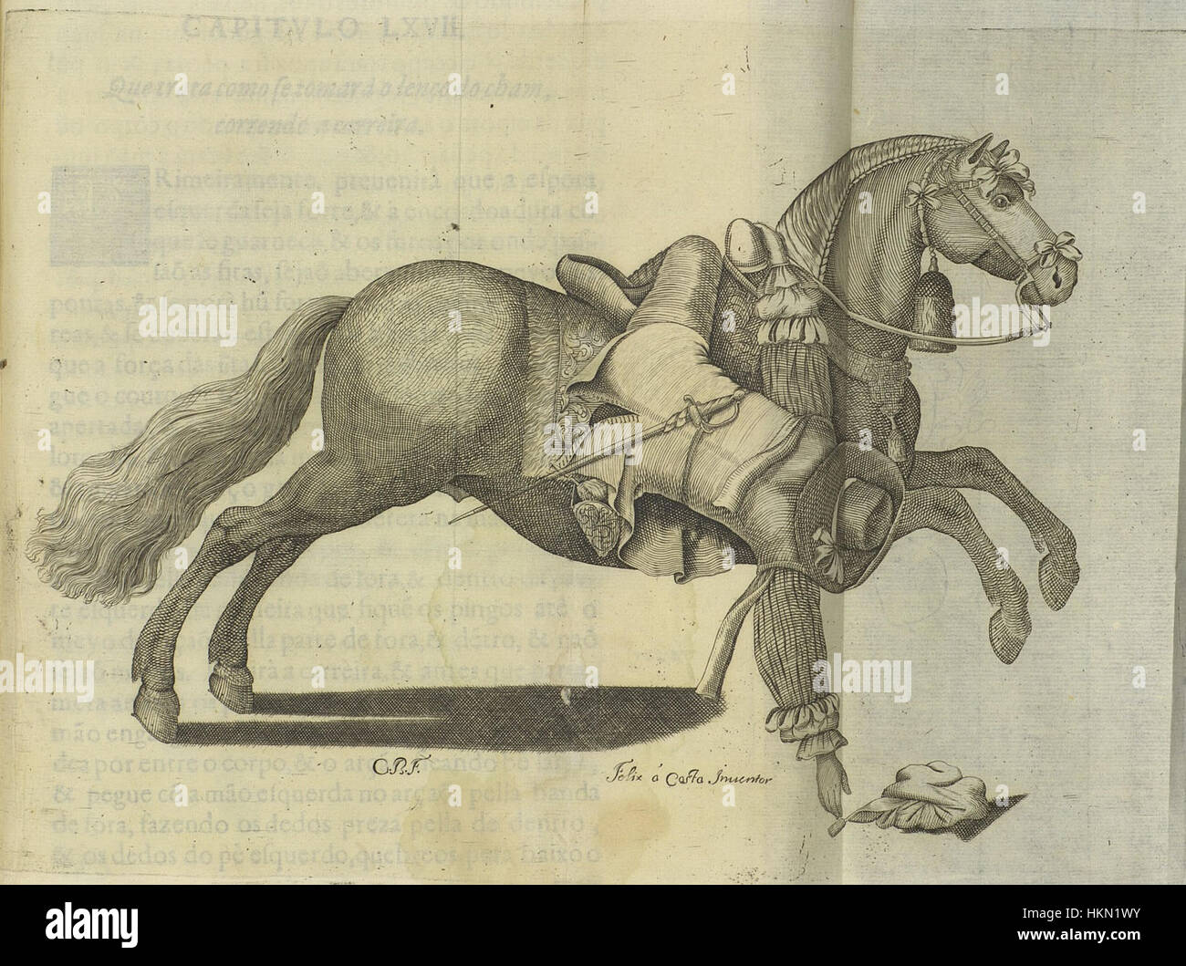 *Arte da Cavallaria de Gineta e Estardiota* è un'antica opera d'arte raffigurante le tradizioni di cavalleria della Spagna e dell'Italia. Questo dipinto storico mette in mostra l'abilità degli artisti nel rendere cavalieri montati e le loro attrezzature, concentrandosi sui dettagli intricati dell'abbigliamento e delle armi della cavalleria durante il periodo medievale. Foto Stock