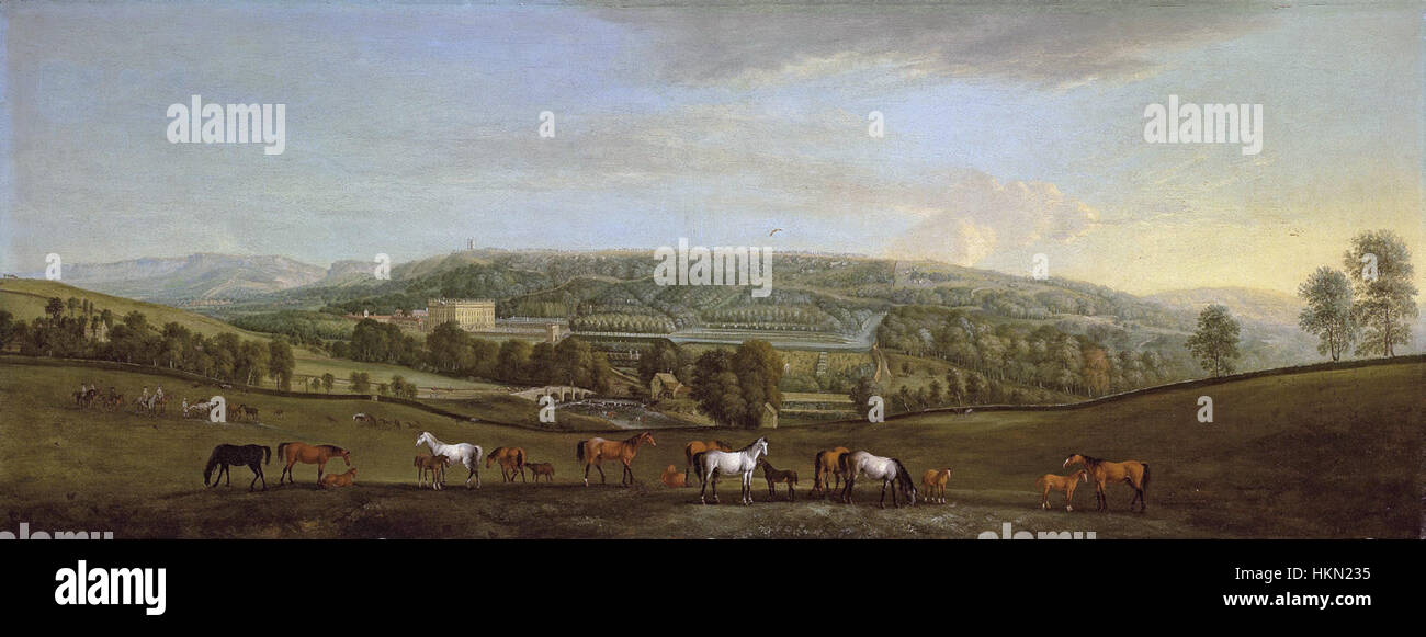 Una vista panoramica di Chatsworth House e Parco, di Pieter Tillemans (1684-1734) Foto Stock