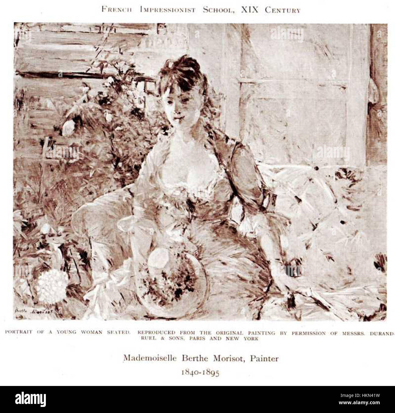 Il "Ritratto di una donna seduta" di Berthe Morisot cattura l'eleganza della ritrattistica francese del XIX secolo. Come una delle principali impressioniste femminili, Morisot impiega sapientemente pennellate morbide e sottili contrasti di colore per creare una rappresentazione delicata ma potente del suo soggetto. Foto Stock