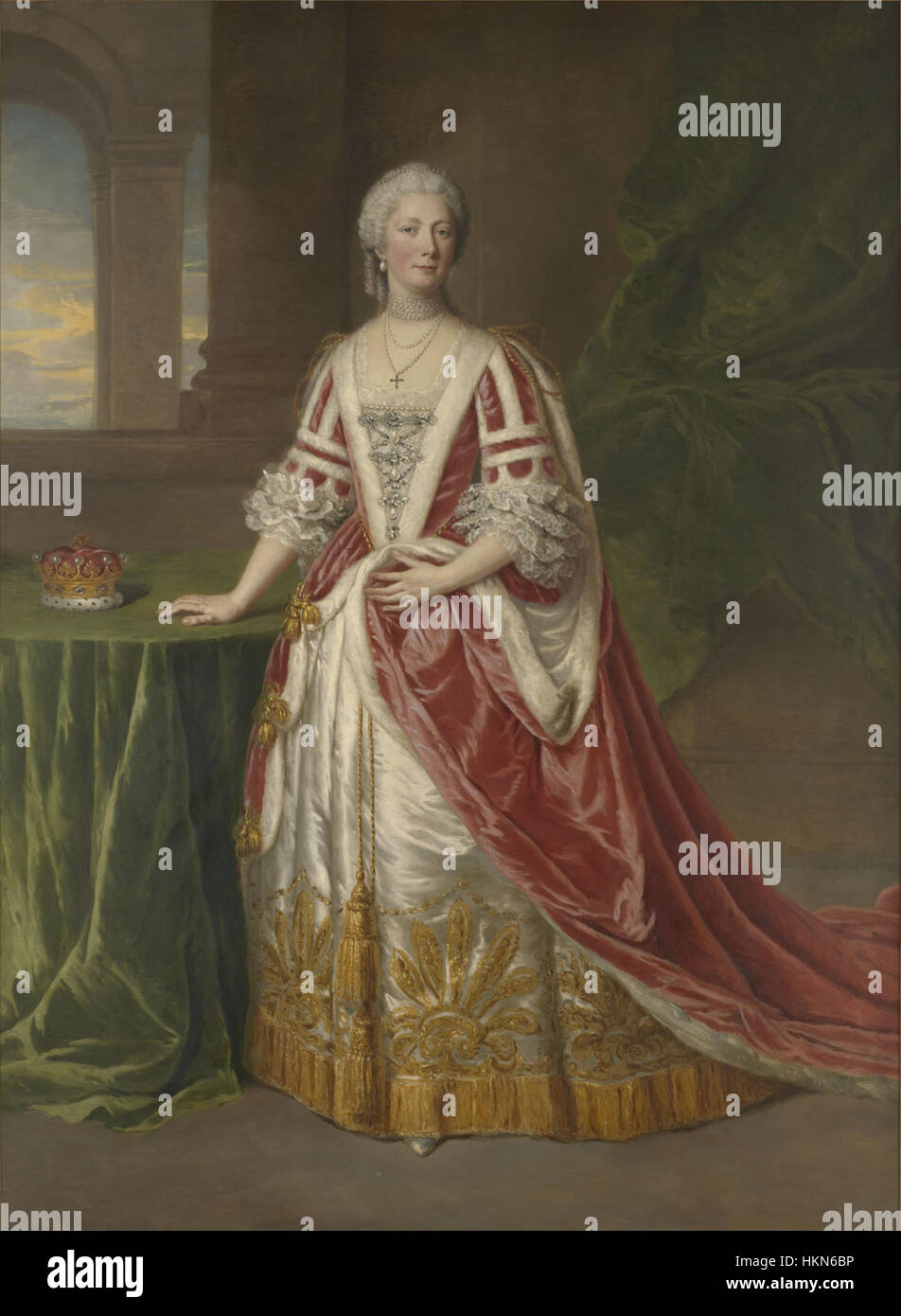 Questo ritratto di Hester Grenville, contessa di Chatham, dipinto nel XVIII secolo, riflette l'eleganza e la statura dell'aristocrazia britannica. Come moglie di William Pitt il Vecchio, fu una figura di spicco nella vita politica britannica durante l'era georgiana. Foto Stock