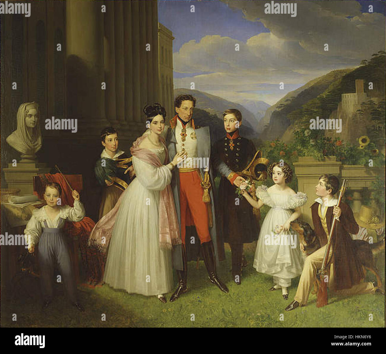 Il ritratto di Henriette Nassau-Weilburg di Karl, un'artista austriaca, mostra la ritrattistica reale del XVIII secolo. Questo dipinto è noto per la sua elegante rappresentazione della nobiltà, enfatizzando la statura reale e l'abbigliamento aristocratico del soggetto. Foto Stock