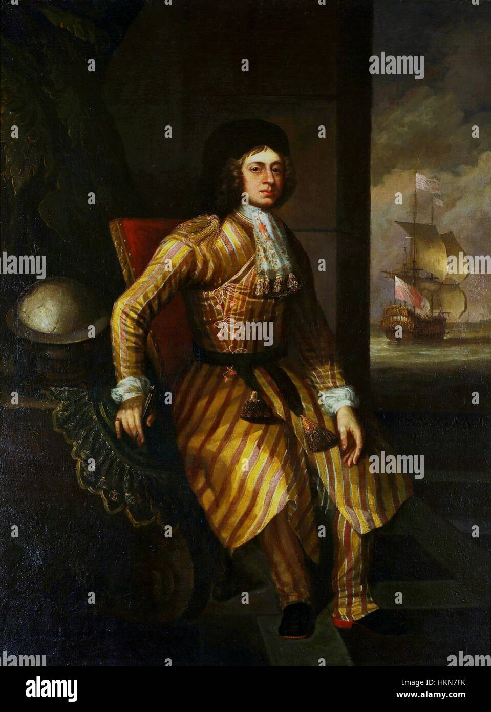 Questo ritratto di John Montagu di Sir Godfrey Kneller, un influente artista inglese, mette in evidenza lo stile formale e regale della ritrattistica britannica del XVII e XVIII secolo, catturando il comportamento aristocratico di Montagu. Foto Stock