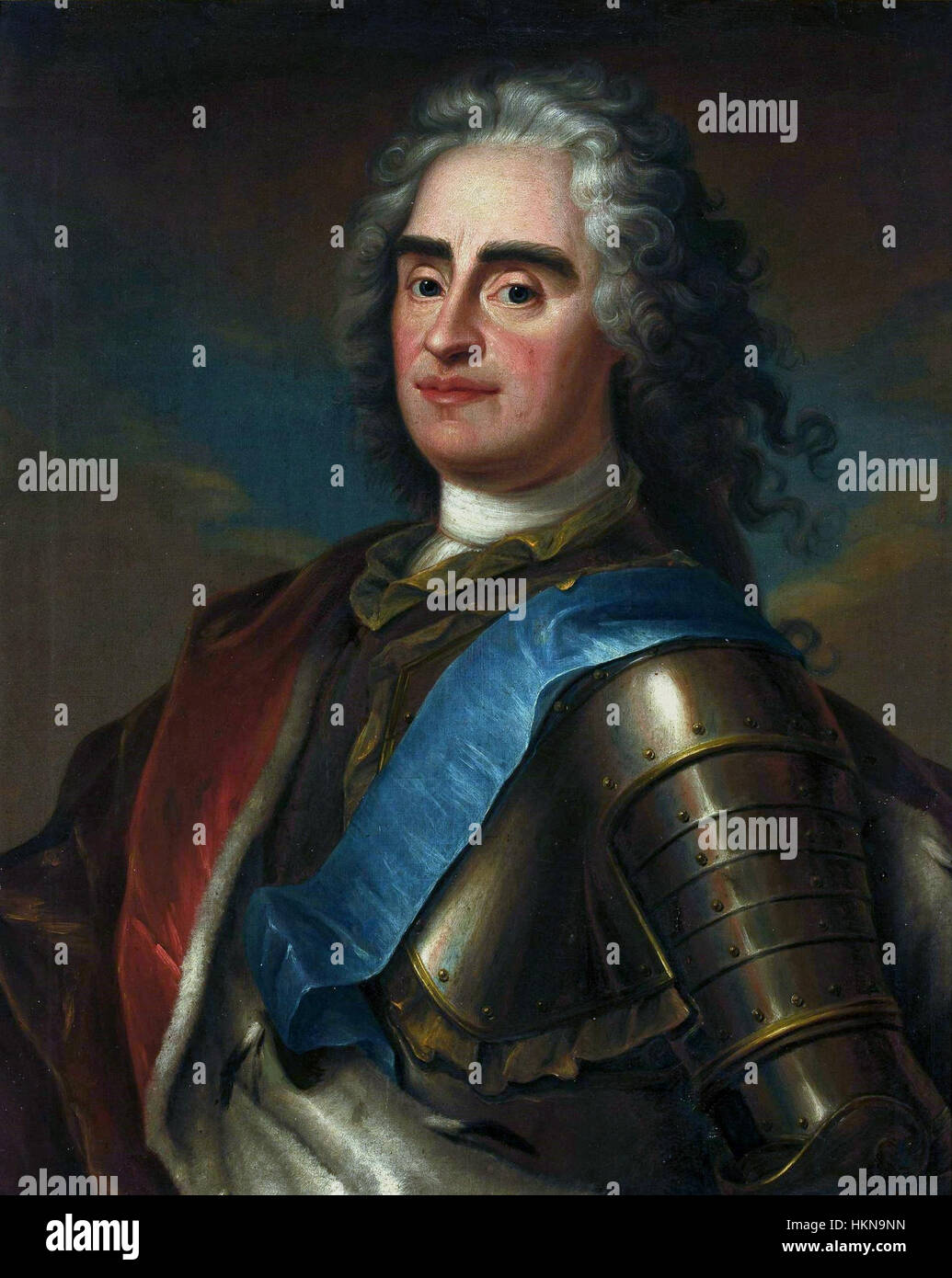 Questo ritratto di Augusto II di Polonia, dipinto durante il suo regno, raffigura il re che indossa l'ordine del nastro dell'Aquila Bianca. L'opera riflette la sua posizione e il suo potere nella storia polacca. Foto Stock