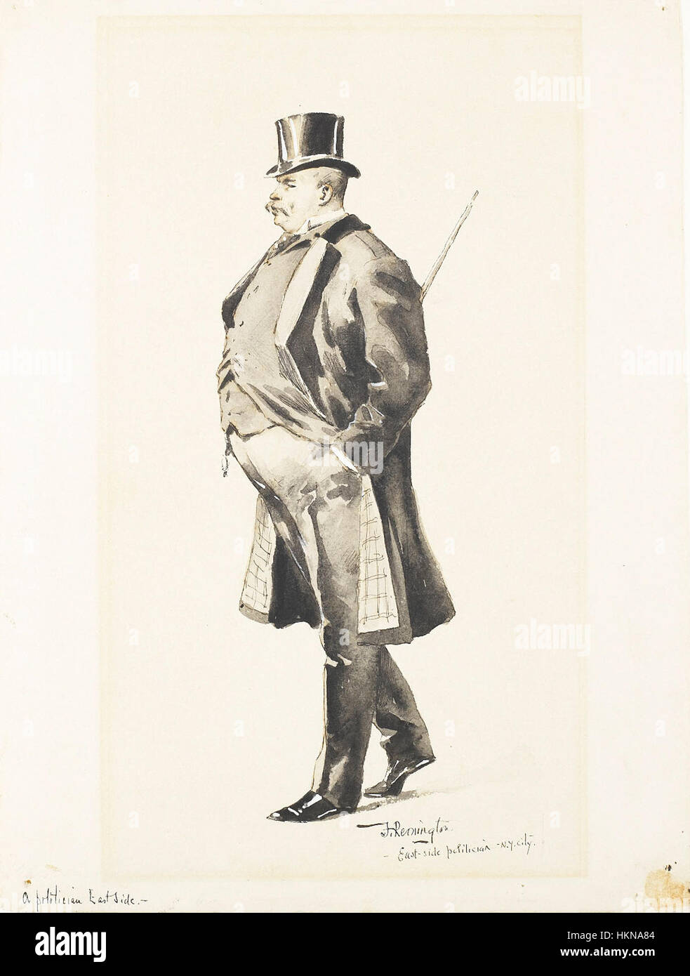*Un politico dell'East Side* di Frederic Remington ritrae una figura politica, forse rappresentativa della società americana dei primi anni del XX secolo. Il pezzo riflette la capacità unica di Remington di catturare personalità, potere e ruoli sociali nelle sue opere guidate dai personaggi, utilizzando dettagli vividi e contesto storico. Foto Stock