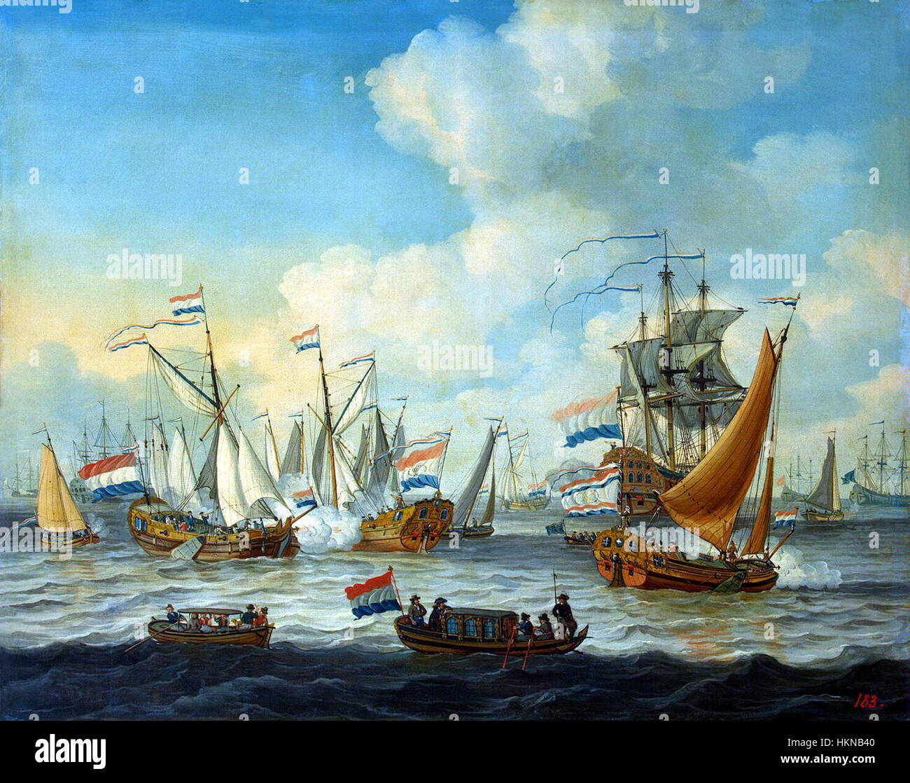 Le "manovre della flotta" di Adam Silo catturano l'azione dinamica della guerra navale, mostrando i movimenti strategici delle navi durante le esercitazioni militari. Il dipinto è una testimonianza dell'attenzione di Silo sui soggetti militari e della sua capacità di ritrarre intricate azioni navali. Foto Stock