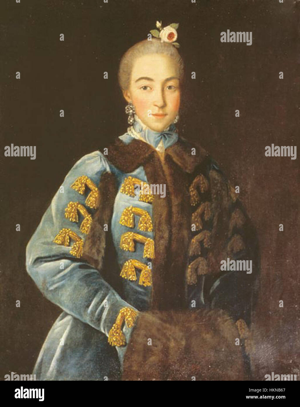 Questo ritratto del XVIII secolo di Ivan Argunov cattura un soggetto nello stile dettagliato e realistico tipico della ritrattistica russa del periodo. Il lavoro di Argunov è noto per la sua precisa rappresentazione e la dignitosa rappresentazione dei suoi soggetti, contribuendo al patrimonio culturale e artistico della Russia. Foto Stock