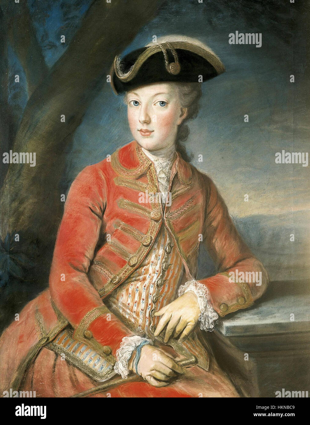 Un ritratto di una giovane Maria Antonietta, probabilmente raffigurante i suoi primi anni prima di diventare regina di Francia. Il dipinto cattura la figura reale con grazia, sottolineando la bellezza giovanile della futura regina. Foto Stock