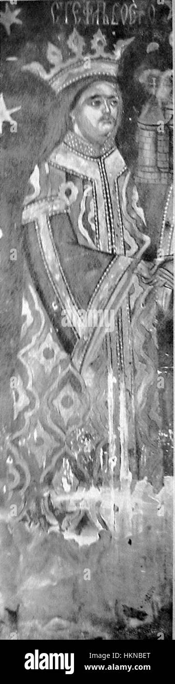 Questo ritratto di Stefan cel Mare, un sovrano della Moldavia del XV secolo, cattura la somiglianza del leader influente. Conosciuto per i suoi successi militari e diplomatici, Stefan cel Mare è celebrato come eroe nazionale in Romania. Foto Stock