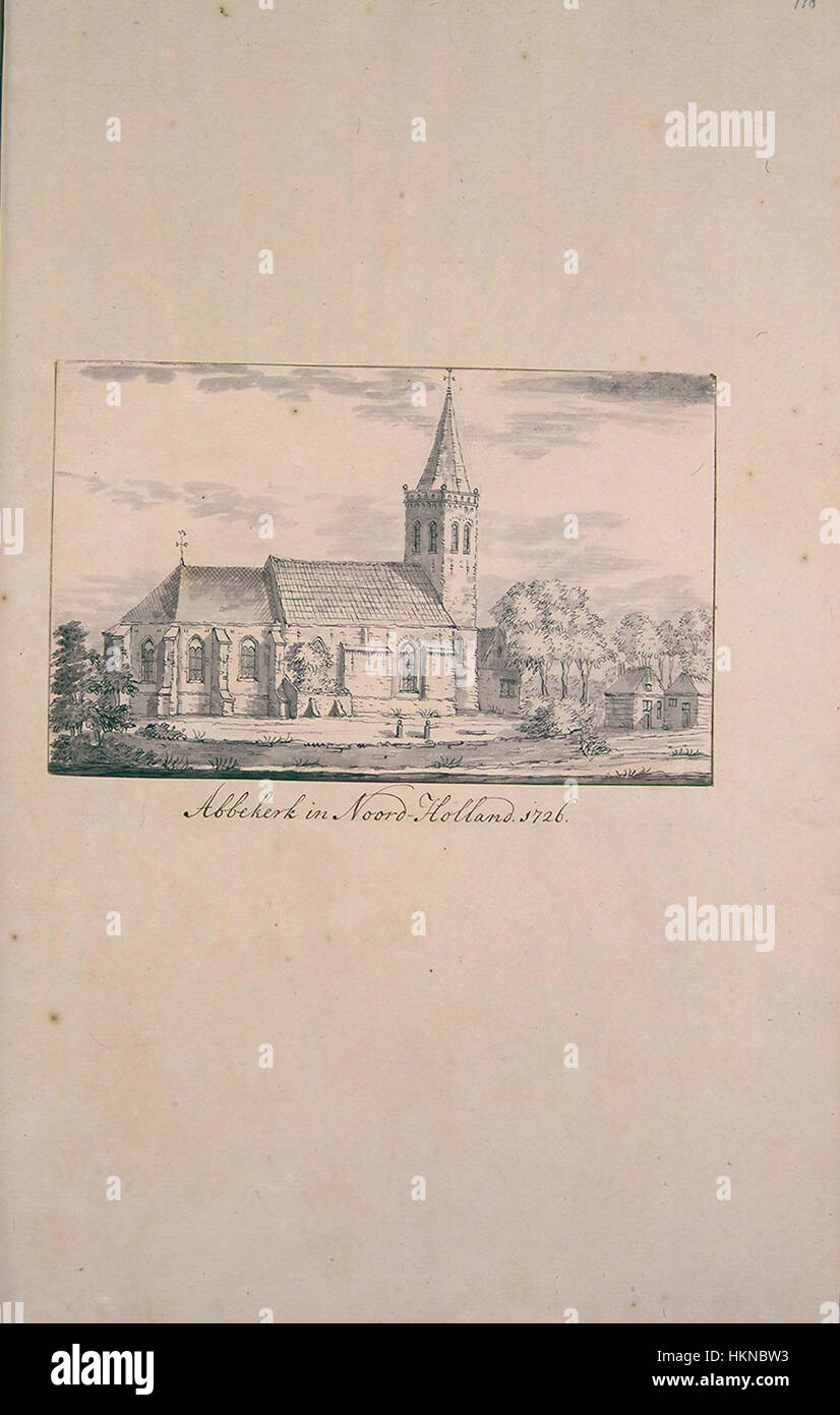 Questa immagine della collezione Atlas Schoemaker mostra una vista storica di Abbekerk, un villaggio situato nell'Olanda settentrionale, Paesi Bassi. Il dipinto presenta il paesaggio rurale e l'architettura della zona in un contesto storico. Foto Stock