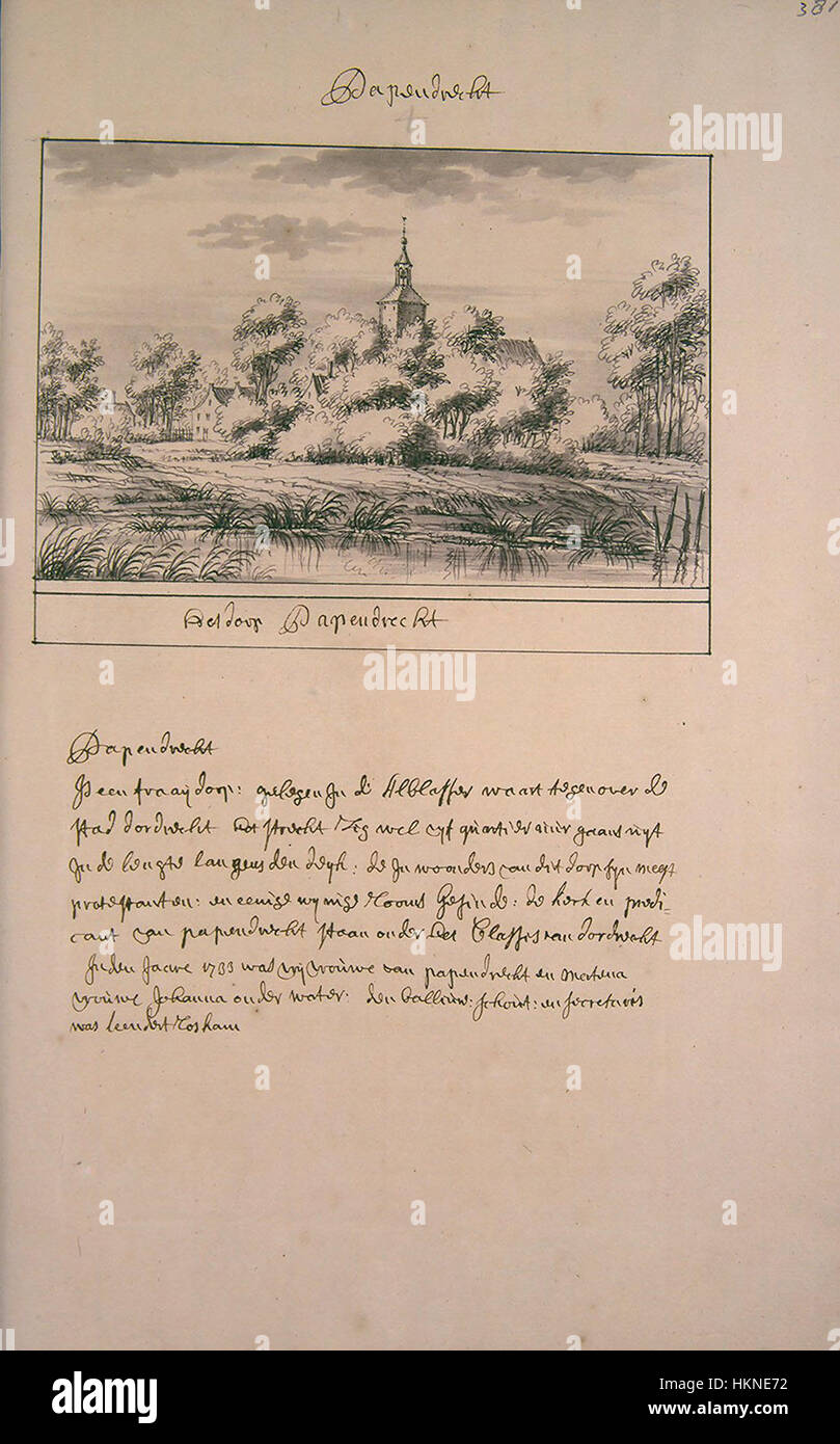 Questa immagine mostra una mappa storica di Atlas Schoemaker della regione Zuid-Holland, in particolare su Papendrecht. La mappa riflette la disposizione geografica e topografica dettagliata di questa zona nei Paesi Bassi. Foto Stock