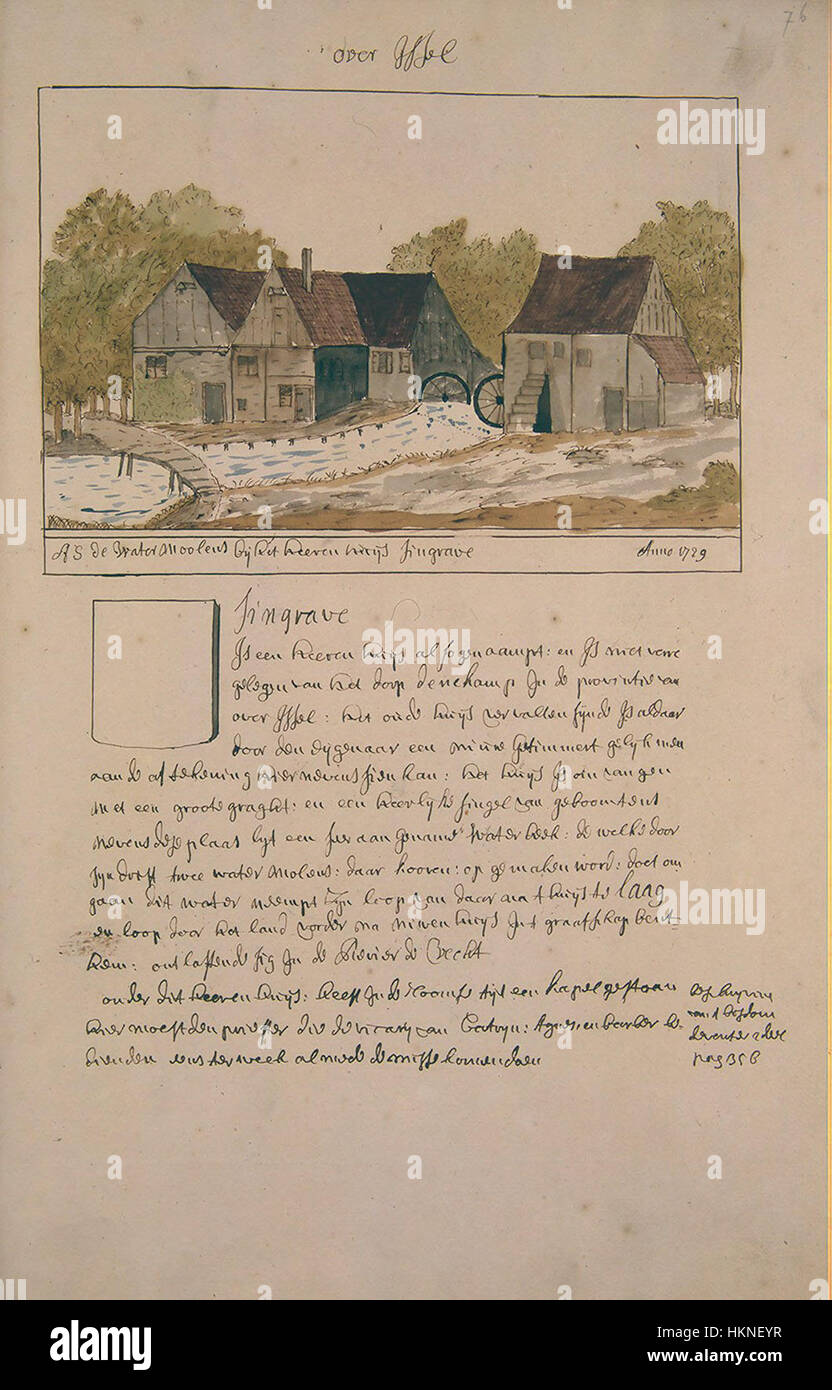 Questo pezzo di Atlas Schoemaker presenta una vista storica della regione di Overijssel nei Paesi Bassi, concentrandosi sul villaggio di Singraven. Il dipinto mette in evidenza il paesaggio rurale e il suo legame con la storia della regione durante il XVIII secolo. Foto Stock