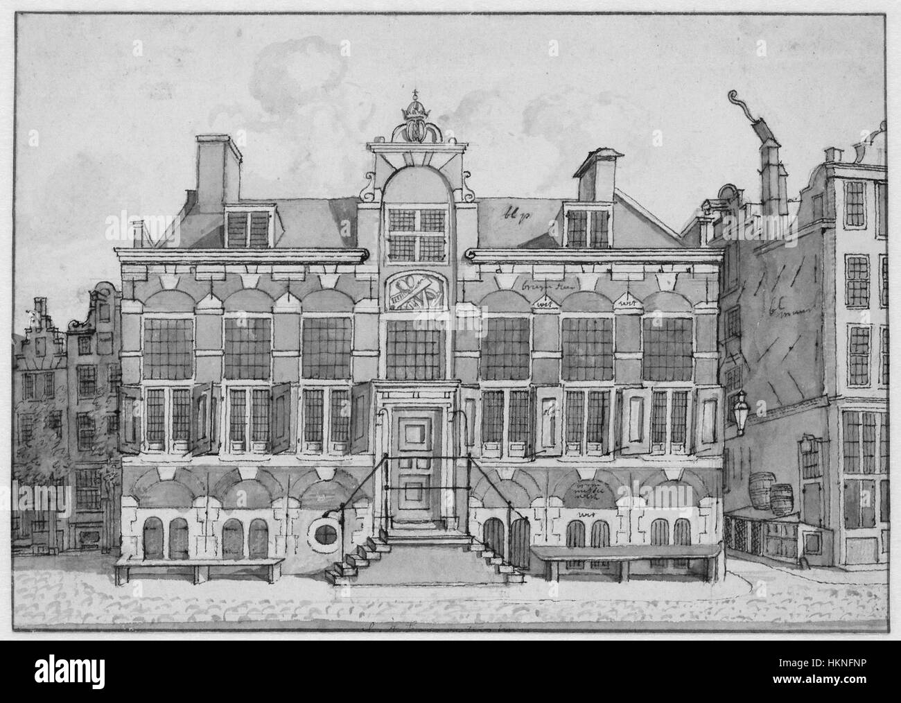 Il "Korenmetershuisje" di Amsterdam è un edificio storico, originariamente utilizzato per misurare il grano. Questa piccola struttura è un simbolo del ruolo della città nel commercio e nel commercio durante il XVII secolo. Foto Stock
