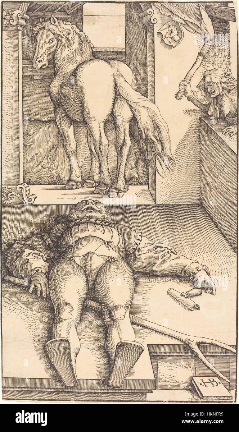 Un dipinto di Baldung raffigurante la figura di uno stallknecht (un uomo a braccia) in abiti storici tedeschi, che riflette la cultura militare del XVI secolo. Foto Stock