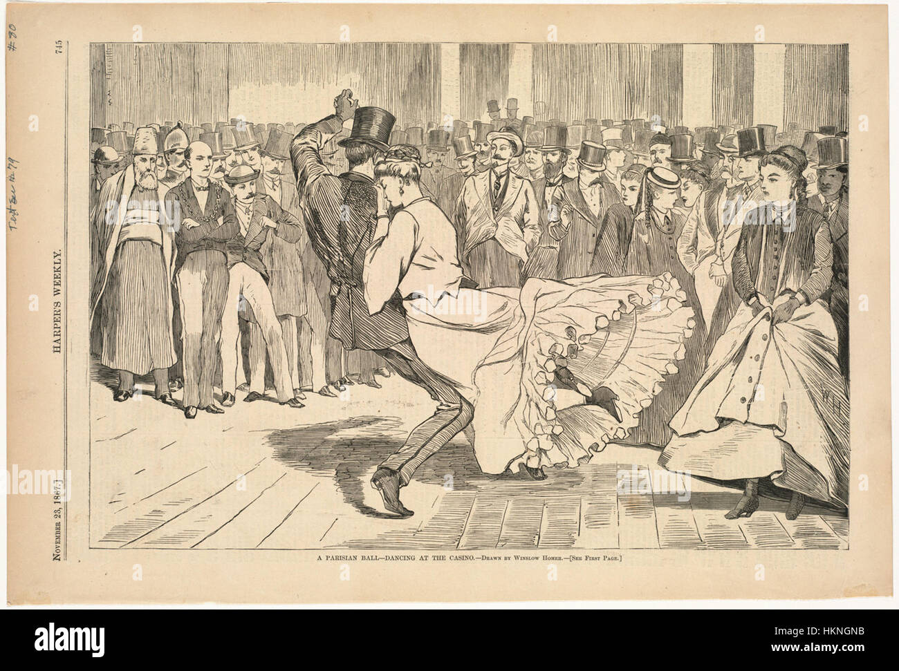 Un'opera d'arte intitolata "A Parisian Ball - Dancing at the Casino", che raffigura una vivace scena di danza, conservata nella collezione della Boston Public Library. Foto Stock