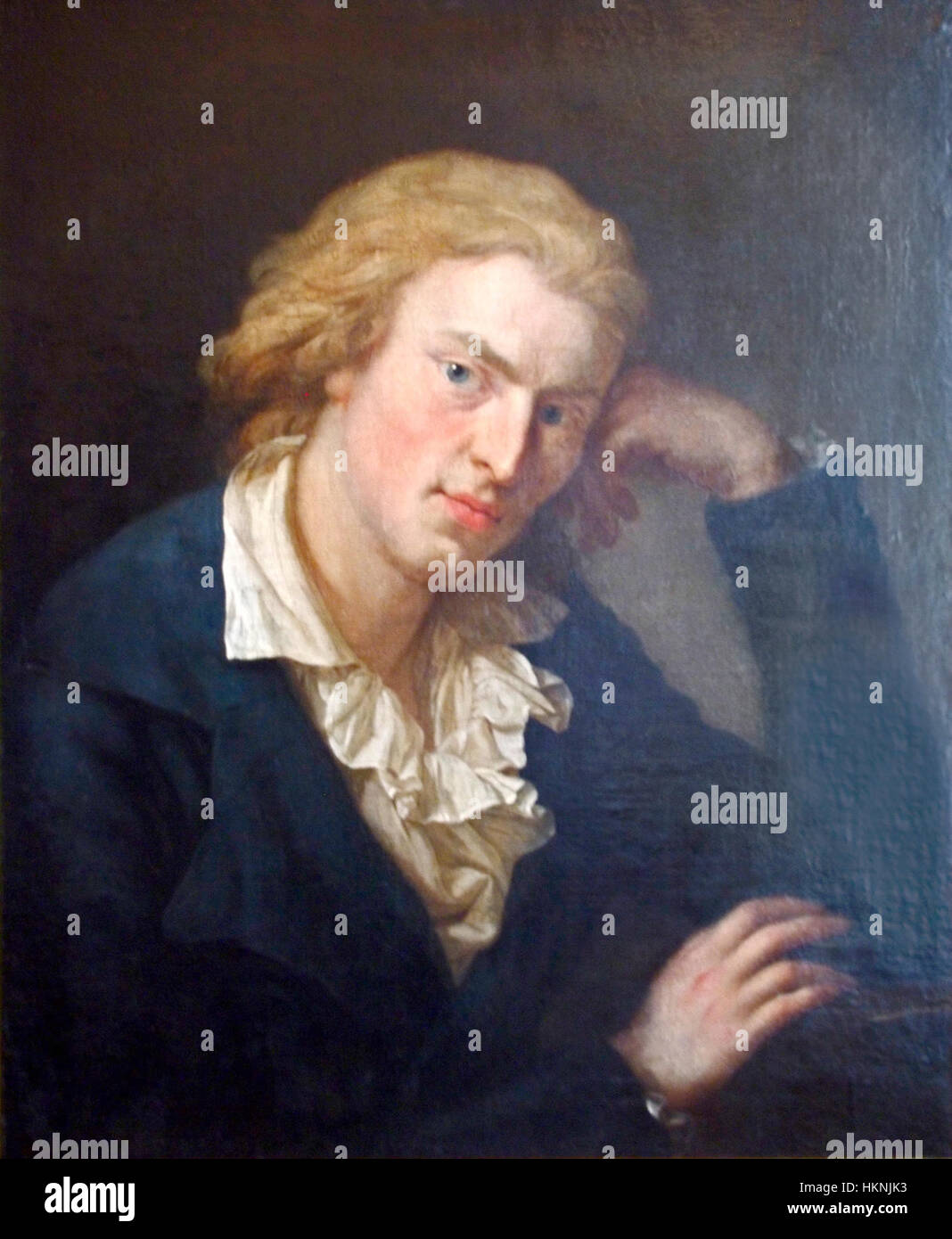 Questo ritratto di Friedrich Schiller di Anton Graff cattura l'essenza del drammaturgo e poeta tedesco. La meticolosa interpretazione di Graff trasmette la profondità intellettuale e il significato letterario di Schiller nella tradizione letteraria tedesca. Foto Stock