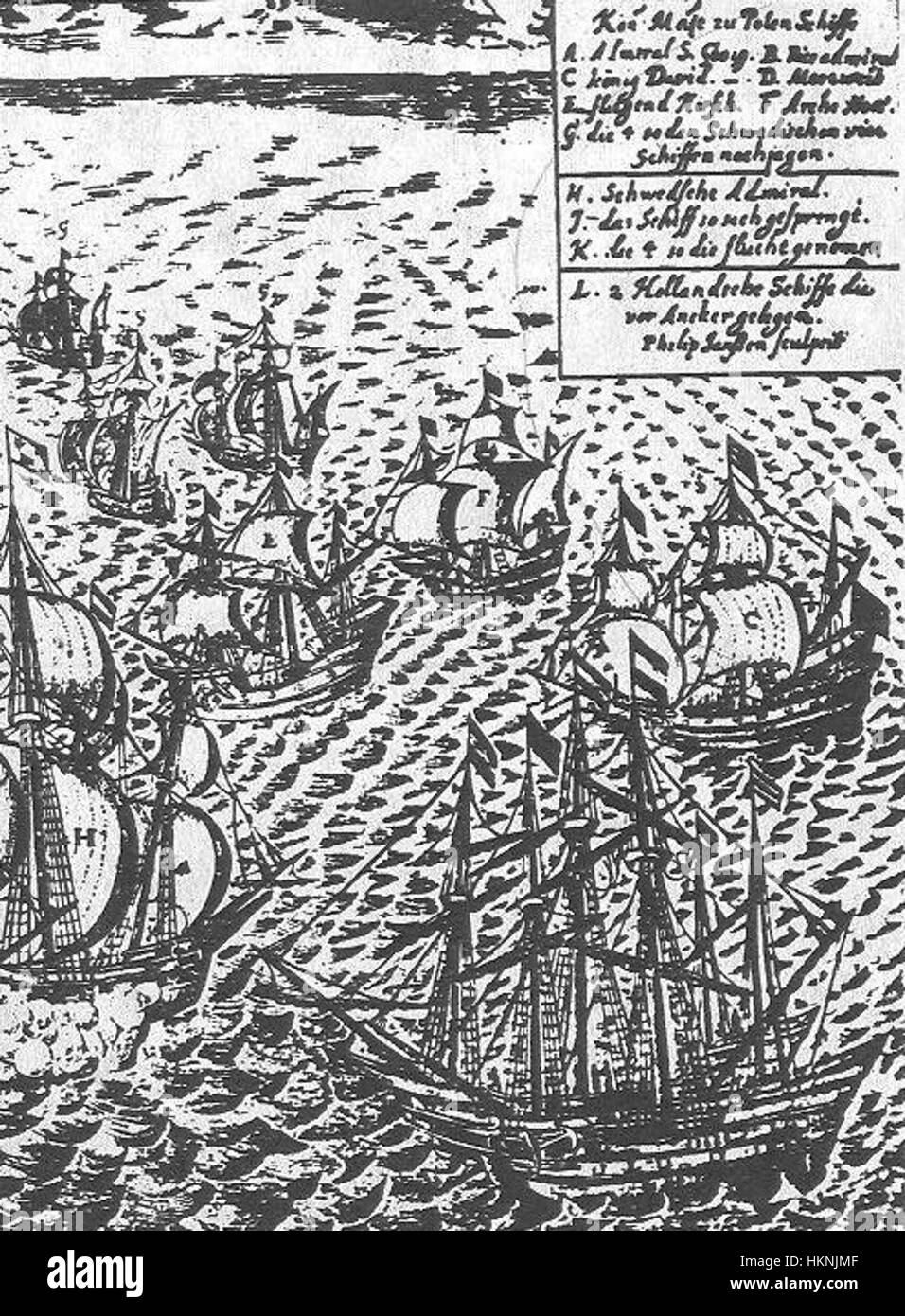 Il dipinto "Battaglia di Oliwa 1627" commemora la vittoria navale polacca sulle forze svedesi, con il re Davide che conduce la battaglia. L'opera d'arte cattura lo storico scontro navale durante la guerra polacco-svedese. Foto Stock