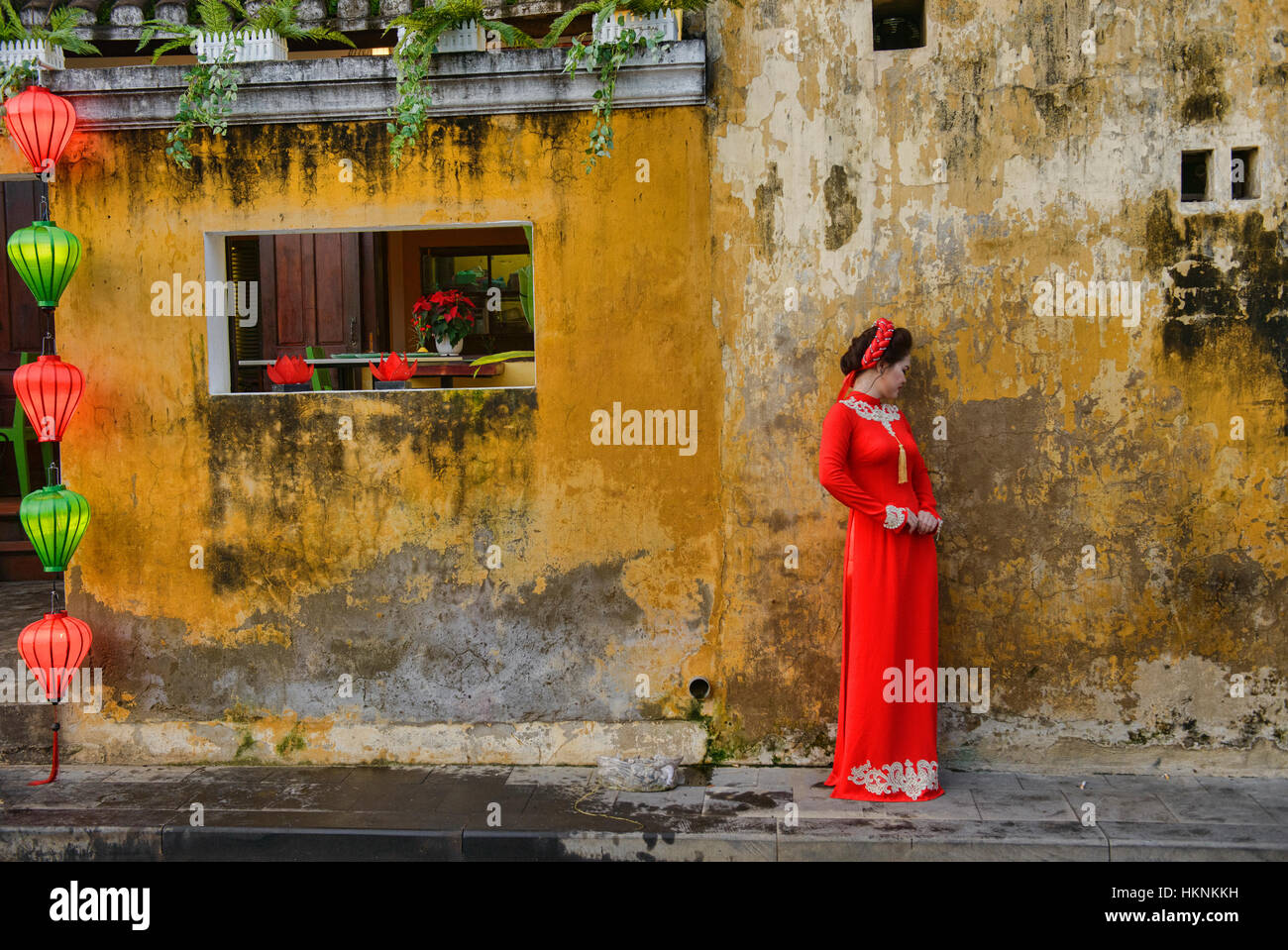Le pareti di colore giallo nella città vecchia di Hoi An, Vietnam Foto Stock