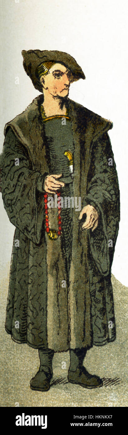 La figura rappresentata qui è un patrizio tedeschi (uomo di rango) tra 1500 e 1550. L'illustrazione risale al 1882. Foto Stock