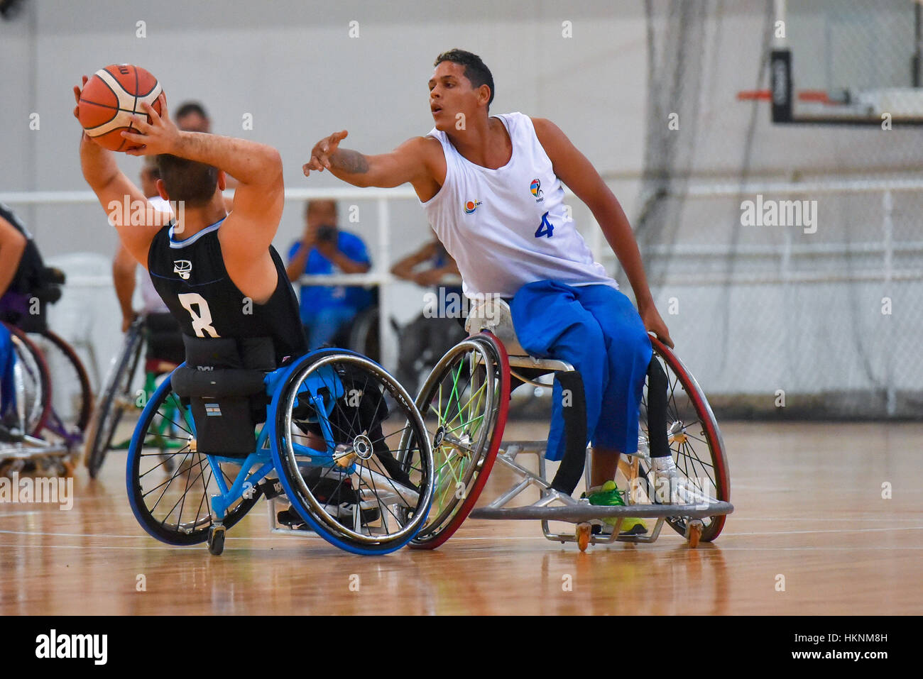 Buenos Aires, Argentina. 27 gen, 2017. Brasile - Argentina basket in carrozzella gioco durante le Americhe Championship 2017. Foto Stock