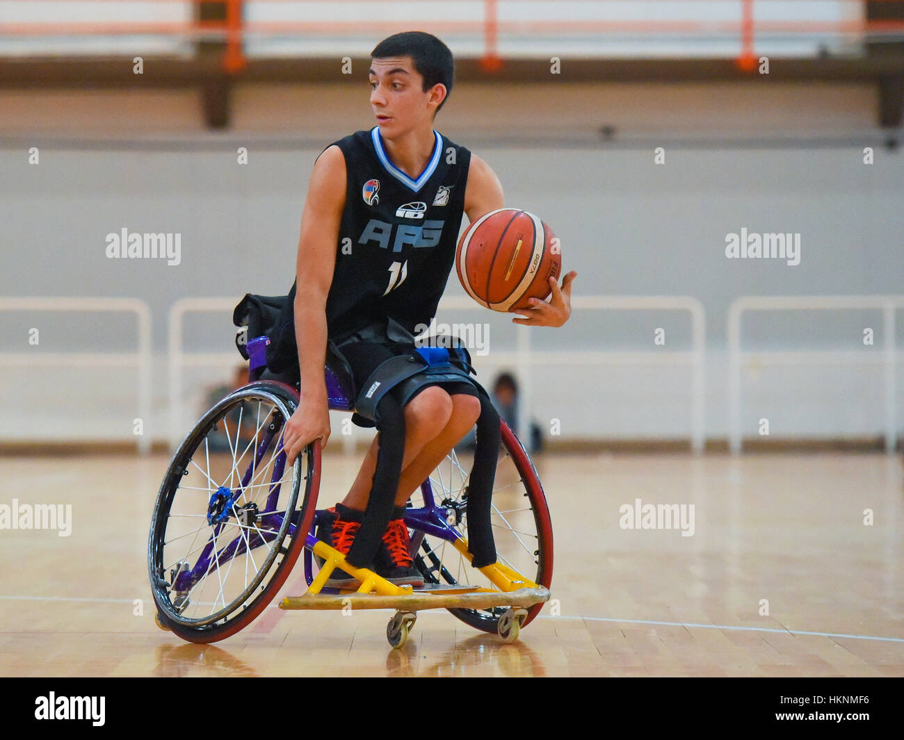 Buenos Aires, Argentina. 27 gen, 2017. Brasile - Argentina basket in carrozzella gioco durante le Americhe Championship 2017. Foto Stock