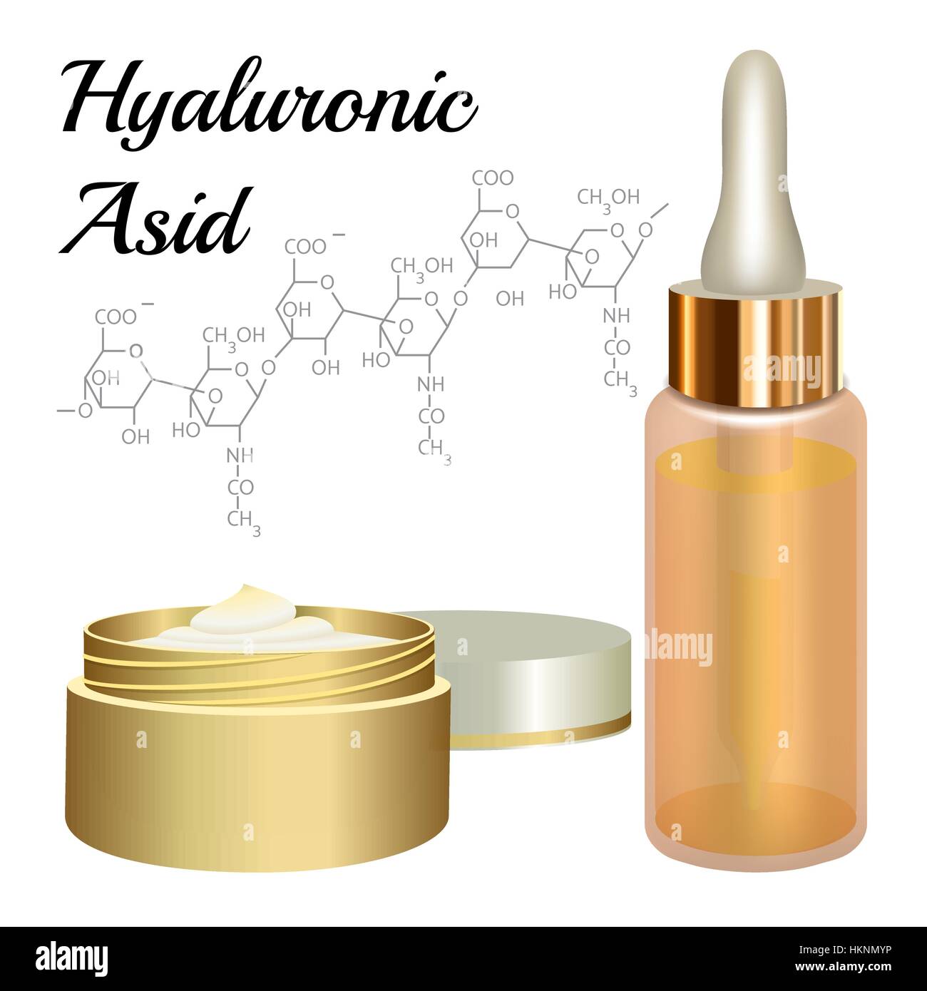 Crema per la pelle e in emulsione di acido ialuronico con Asid. Formula chimica. La soluzione di collagene. Suprema di siero di collagene essenza illustrazione vettoriale. Utilizzato per i Medici Illustrazione Vettoriale