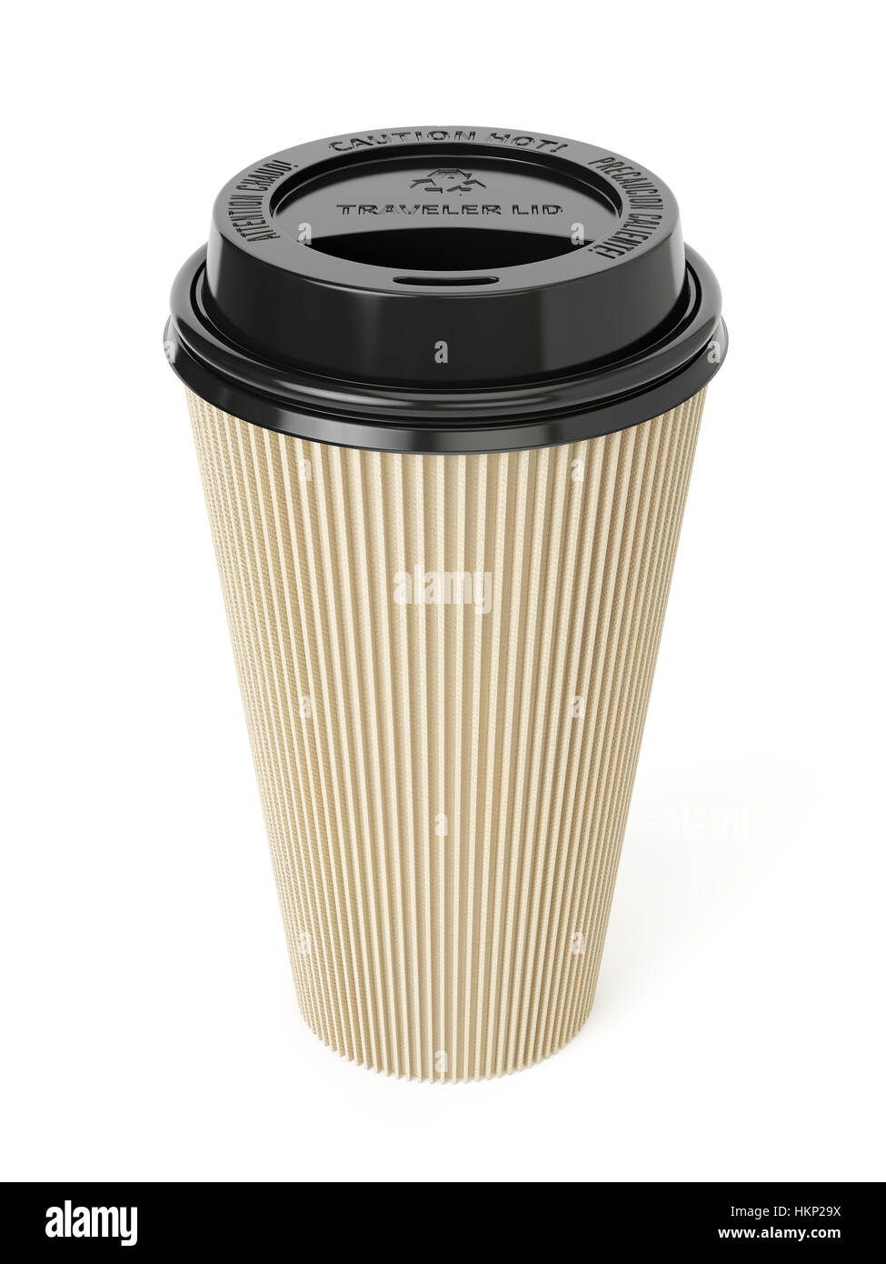 Prendi il caffè nella tazza termica. Isolato su uno sfondo bianco estrarre la calotta. 3D rendering immagine Foto Stock