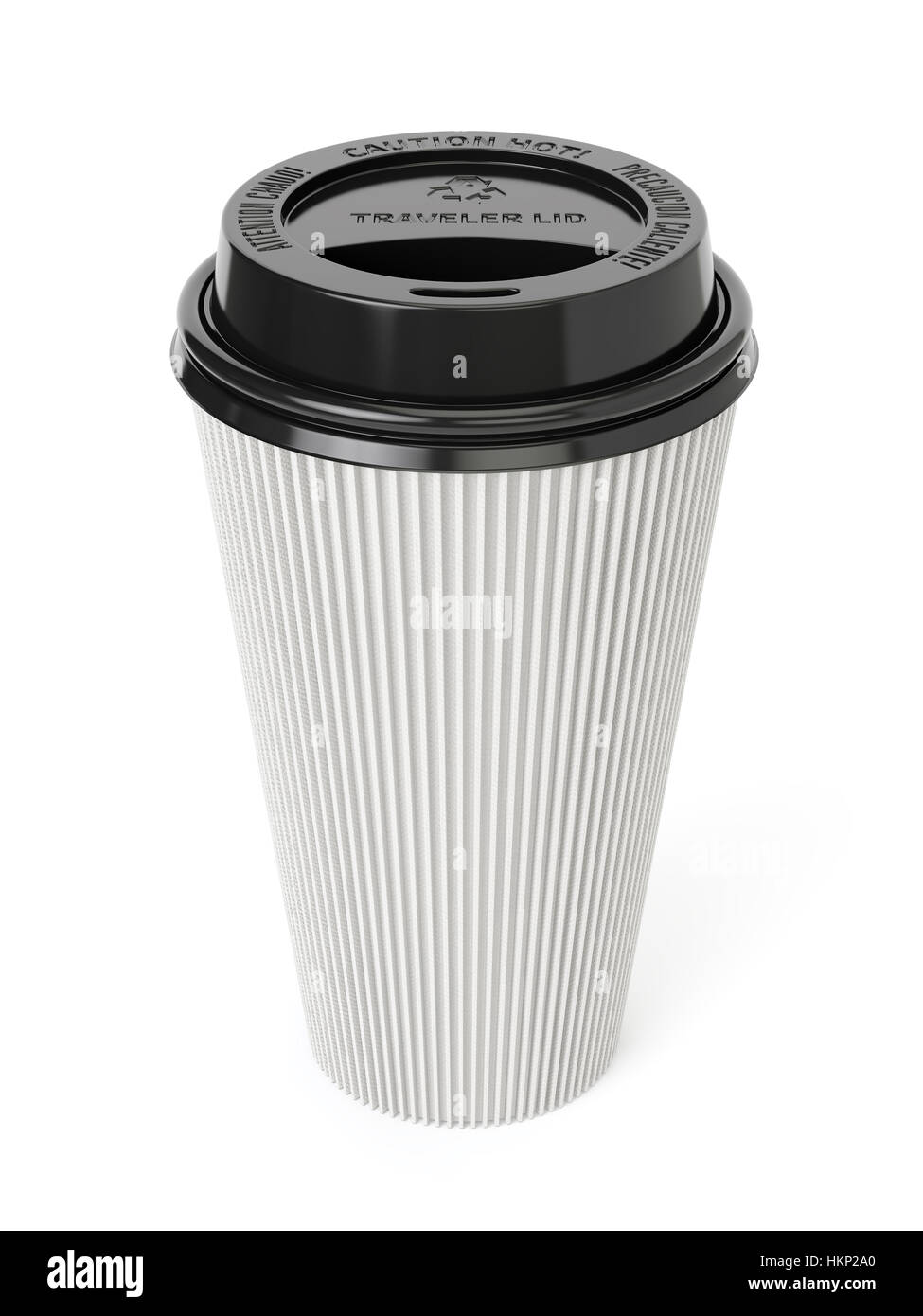 Prendi il caffè nella tazza termica. Isolato su uno sfondo bianco estrarre la calotta. 3D rendering immagine Foto Stock