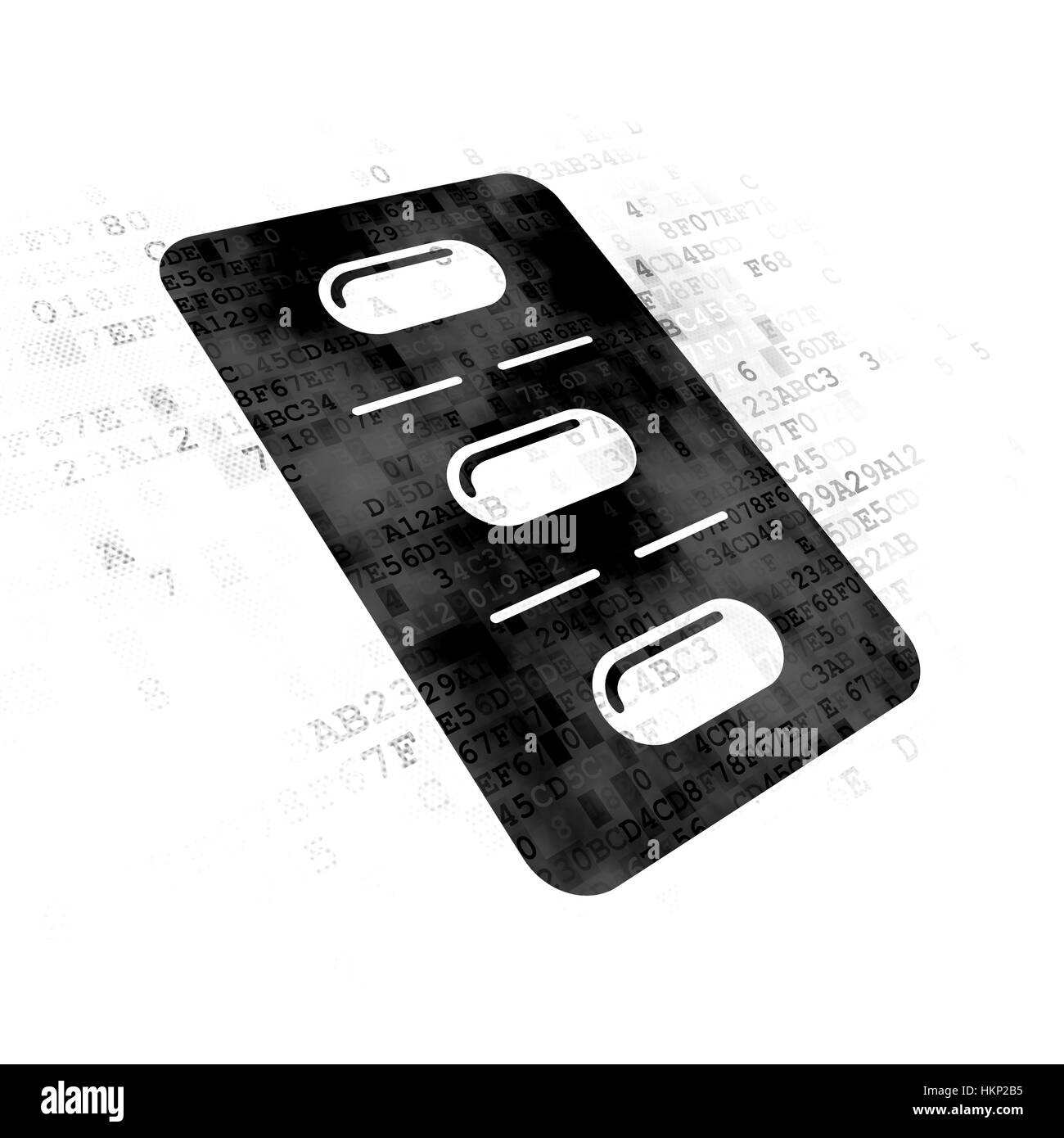 Il concetto di assistenza sanitaria: pillole Blister su sfondo digitale Foto Stock