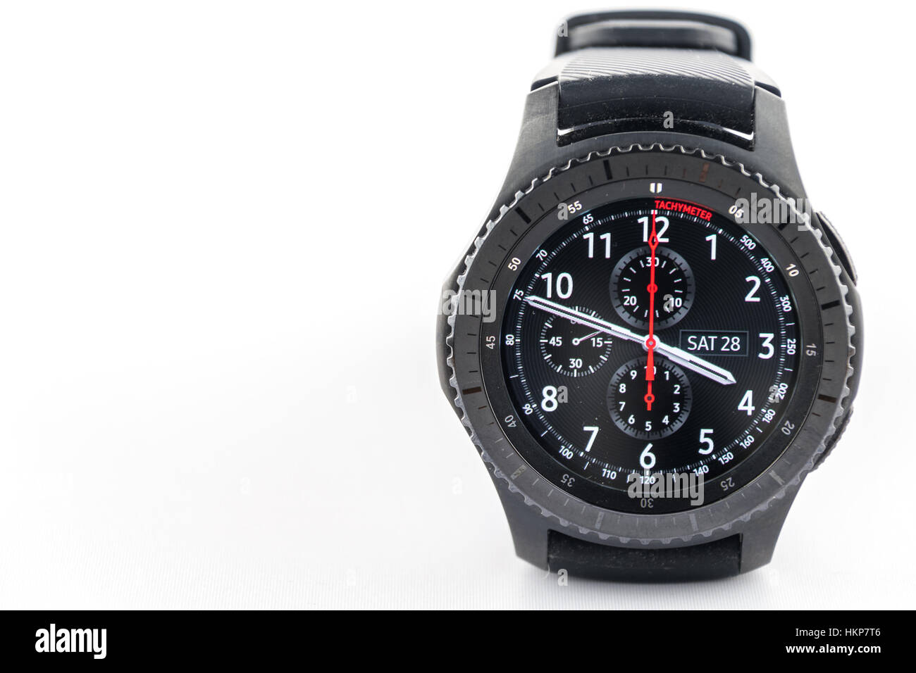 CHESTER, Regno Unito - 28 Gennaio 2017: Ingranaggio Samsung S3 smartwatch con copyspace a sinistra. Foto Stock