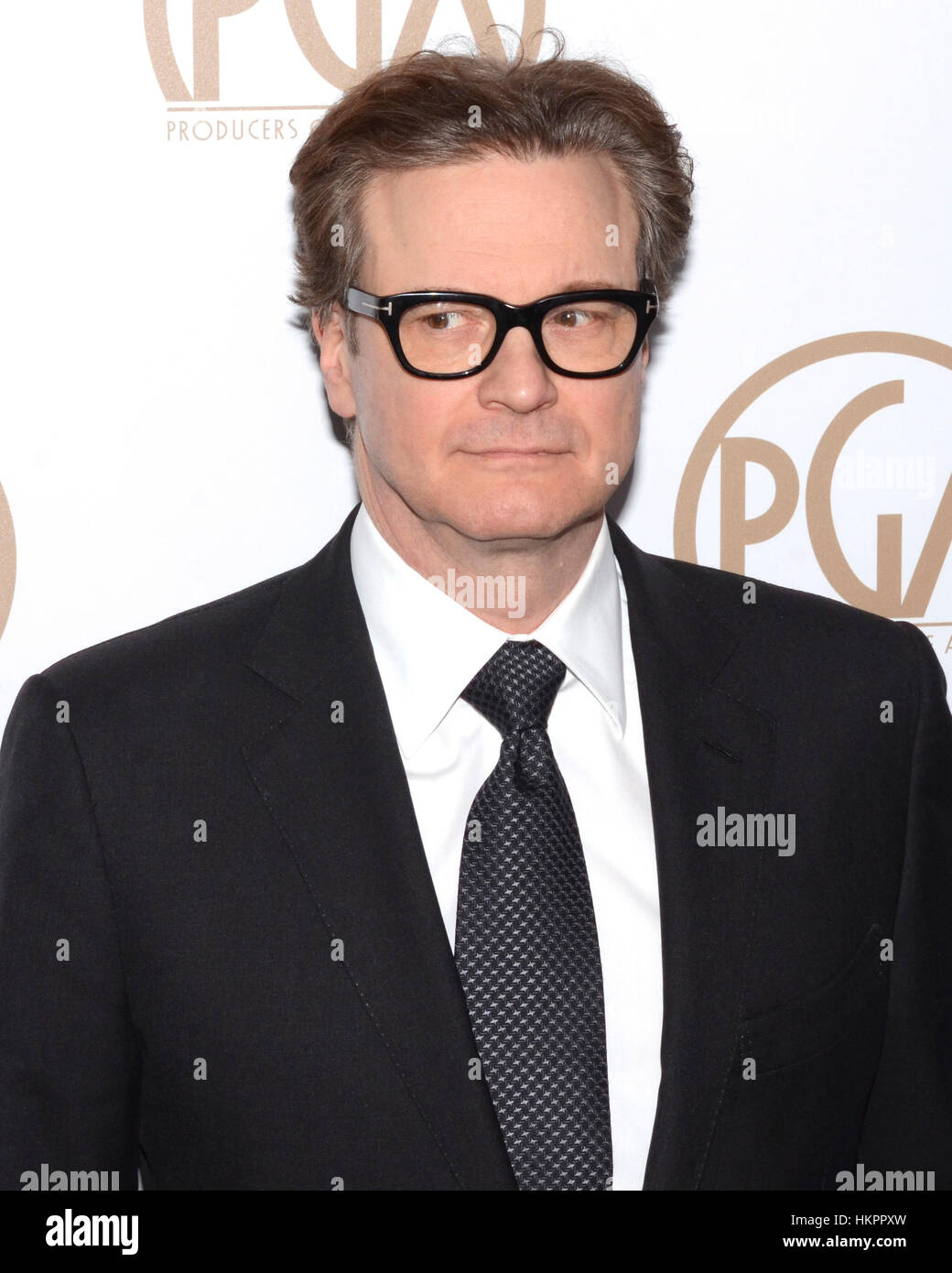 Colin Firth arriva al ventottesimo produttori annuale Guild Awards presso il Beverly Hilton Hotel di Beverly Hills, la California il 28 gennaio 2017. Foto Stock