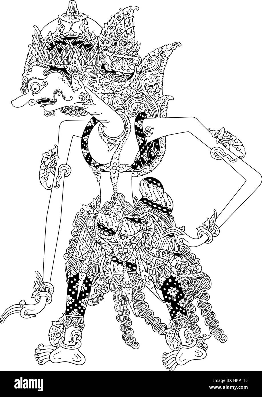 Prabu Danaraja, un carattere di tradizionale spettacolo di marionette, Wayang Kulit da java indonesia. Illustrazione Vettoriale