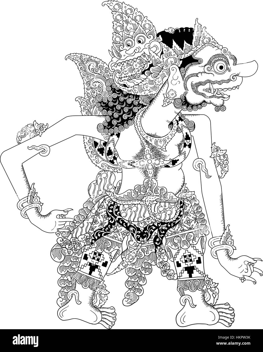 Prabu Hiranyakasipu, un carattere di tradizionale spettacolo di marionette, Wayang Kulit da java indonesia. Illustrazione Vettoriale
