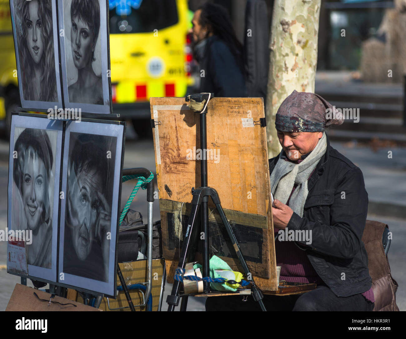 L'artista di strada su Las Ramblas di Barcellona, Spagna. Foto Stock