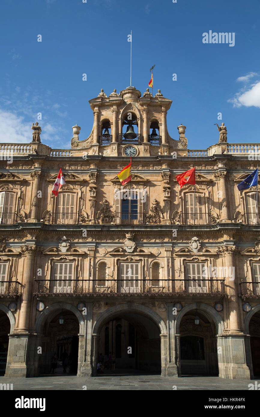 Town Hall, Plaza Mayor Salamanca, Sito Patrimonio Mondiale dell'UNESCO, Spagna Foto Stock