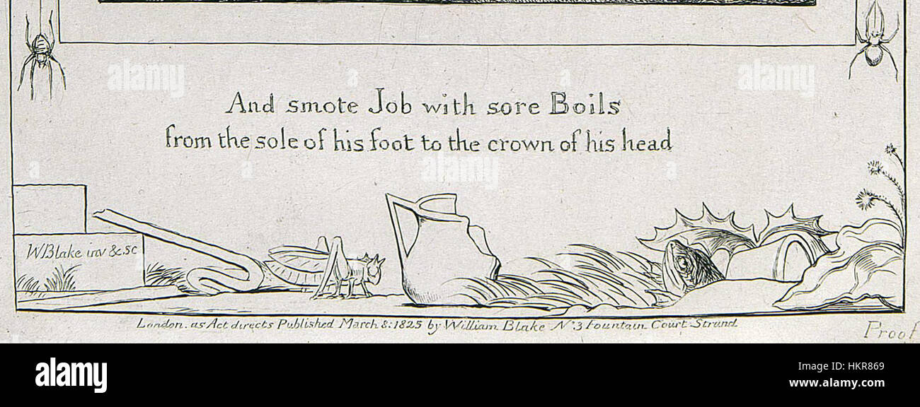 Questo dettaglio di Blake-Job6 presenta una parte della famosa serie di dipinti di Blake Job. Il lavoro mette in mostra intricate storie visive, con particolare attenzione agli aspetti emotivi e narrativi della scena raffigurata. Foto Stock