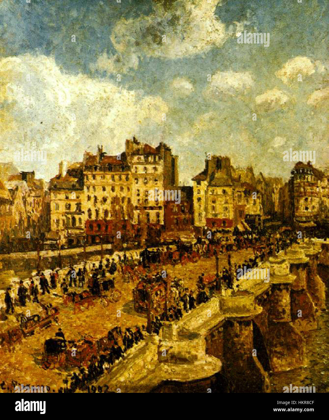 "Le Pont-Neuf" è un dipinto iconico dell'artista francese Camille Pissarro che raffigura il famoso ponte di Parigi. Conosciuto per il suo stile impressionista, Pissarro cattura l'atmosfera dinamica della città e la sua vivace vita di strada in questo capolavoro. Foto Stock