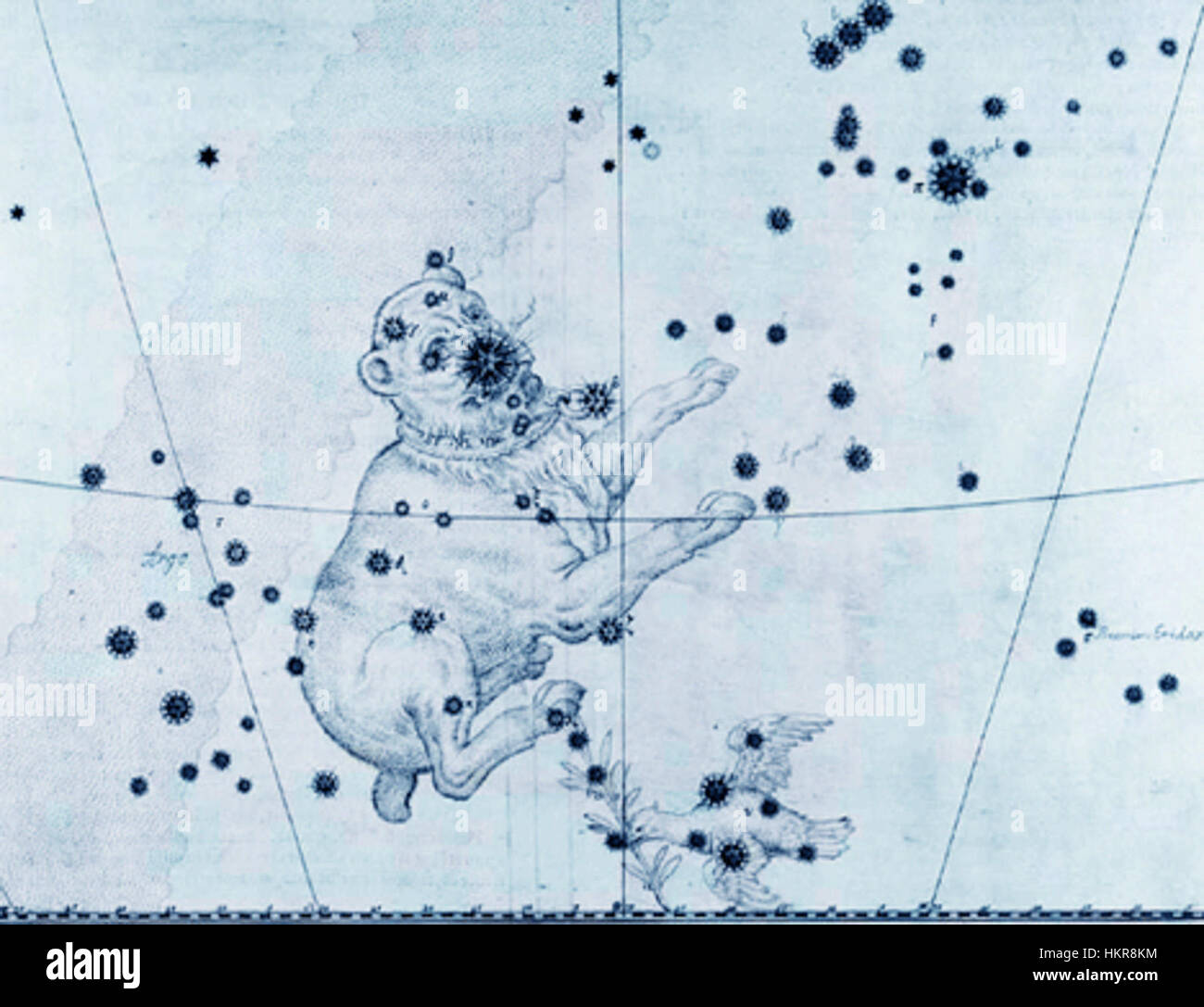 Questa opera raffigura la costellazione Canis Major, che fa parte del cielo notturno dell'emisfero meridionale. Il pezzo mette in evidenza le stelle più importanti, tra cui Sirio, la stella più luminosa del cielo notturno, e cattura l'essenza di questo raggruppamento celeste. Foto Stock