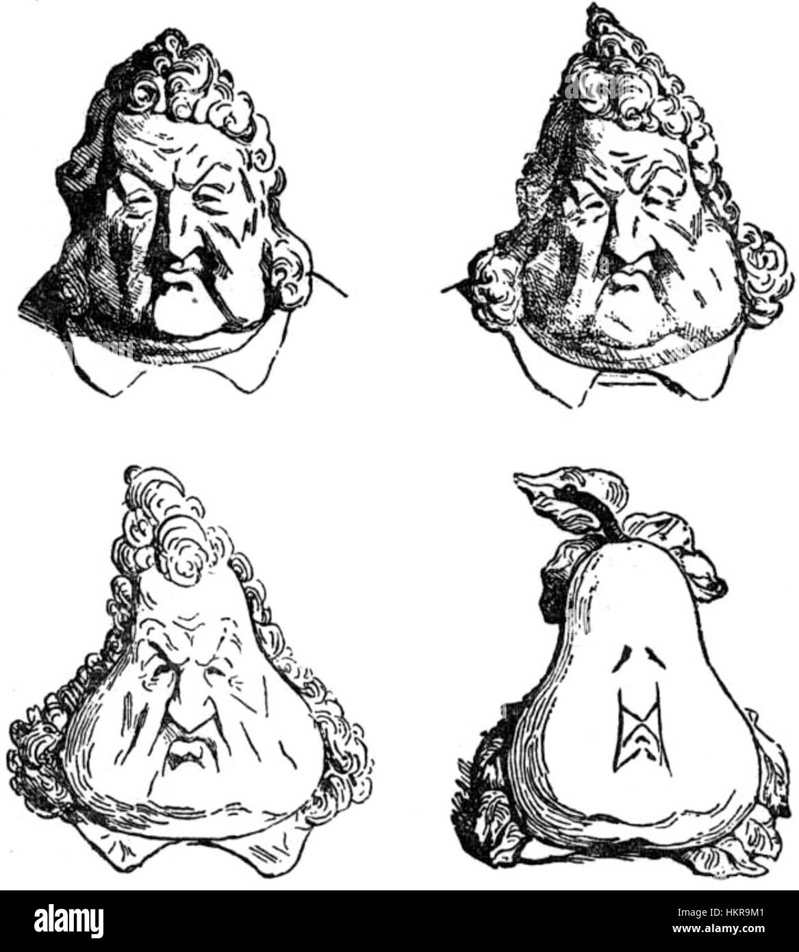 Questa caricatura di Charles Philipon raffigura umoristicamente una pera, mostrando la maestria dell'artista nella satira e la sua capacità di trasmettere commenti sociali attraverso elementi esagerati. Foto Stock