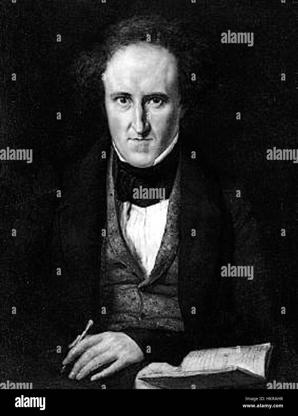 Questo ritratto di Carl Jonas Love Almqvist, dipinto da Carl Peter Mazer intorno al 1835, cattura l'autore e poeta svedese in uno stile classico e romantico. Almqvist fu una figura di spicco nella letteratura e nella politica svedese. Foto Stock