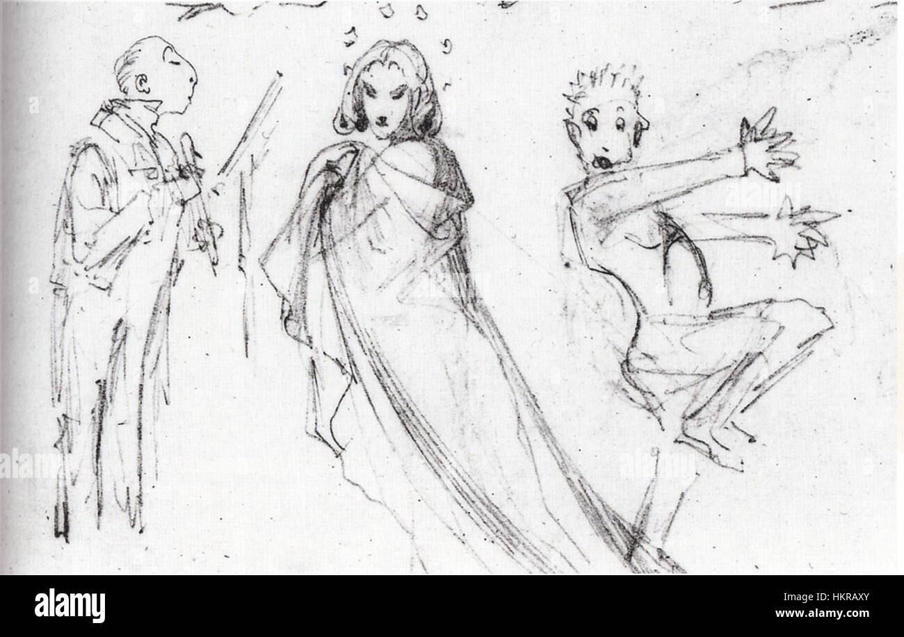 Questo dipinto di Carl Spitzweg, intitolato "Drei Groteskfiguren", raffigura tre figure eccentriche in uno stile eccentrico e vintage, che mostrano la maestria dell'artista nel ritrarre personaggi umoristici. L'opera è notevole per il suo valore storico e il suo riflesso delle tendenze artistiche del XIX secolo. Foto Stock