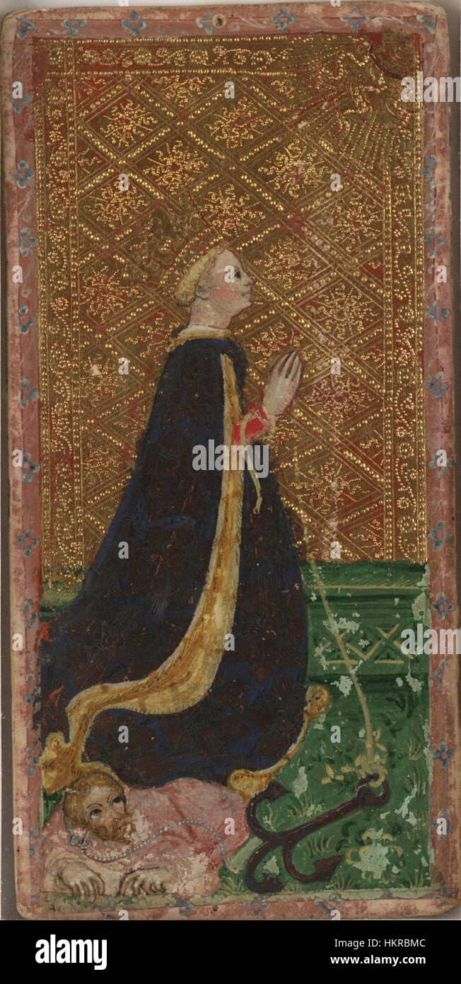 La carta 'Speranza' del mazzo di tarocchi Cary-Yale, una carta tarocchi miniata dell'inizio del XV secolo, riflette la simbologia medievale ed è un esempio notevole dei primi mazzi di tarocchi. Foto Stock