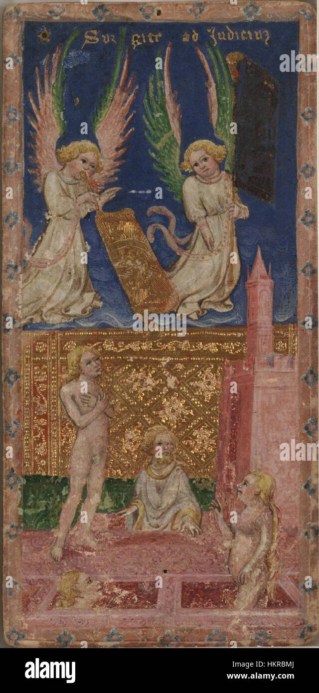 La carta "Il Giudizio" del mazzo di tarocchi Cary-Yale, che rappresenta la resurrezione, il giudizio e il risveglio spirituale nella tradizione dei tarocchi, presenta immagini simboliche. Foto Stock