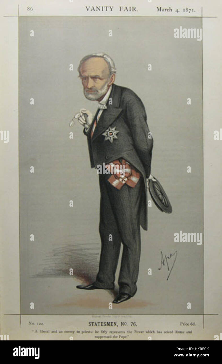 La caricatura di Charles Cadorna, pubblicata su Vanity Fair il 4 marzo 1871, cattura la figura militare italiana in modo esagerato ma riconoscibile, come parte della serie satirica della pubblicazione su figure di spicco dell'epoca. Foto Stock